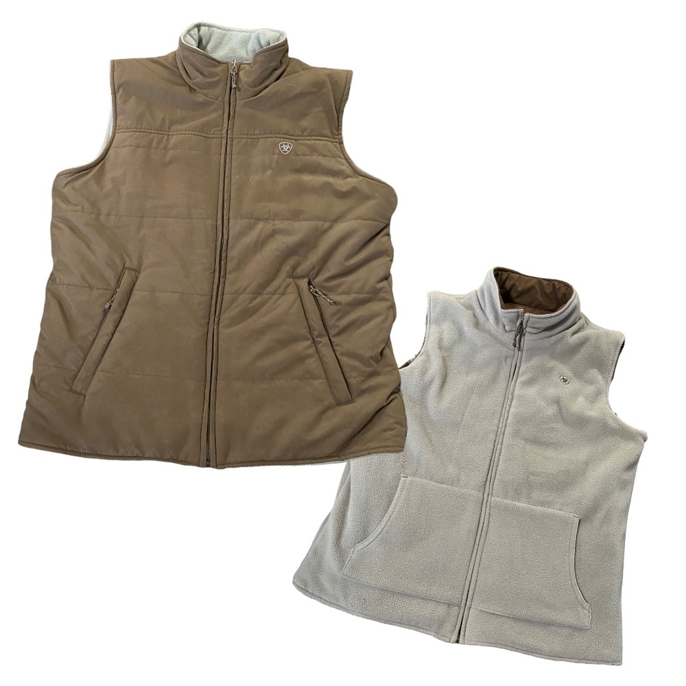 Ariat Fleece Vest Reversible  Sz S Tan Brown Sherpa Lined Zip Up